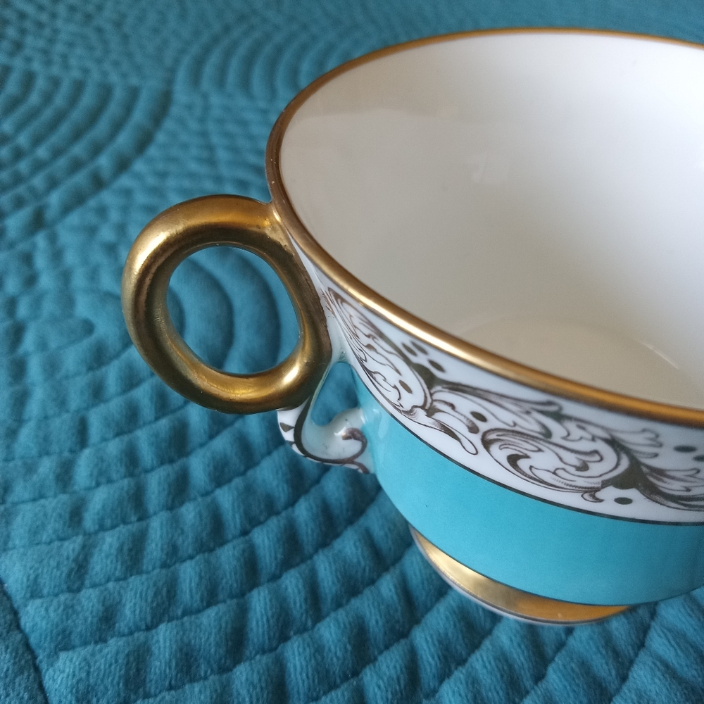 Vintage Royal Adderley 1789 Bone China Lawley Aqua Blue & Gold Cup & Saucer Set - Picture 6 of 12